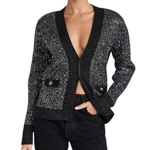 L’Agence Jinny Metallic Charcoal & Black Sequin Knit Cardigan - XL